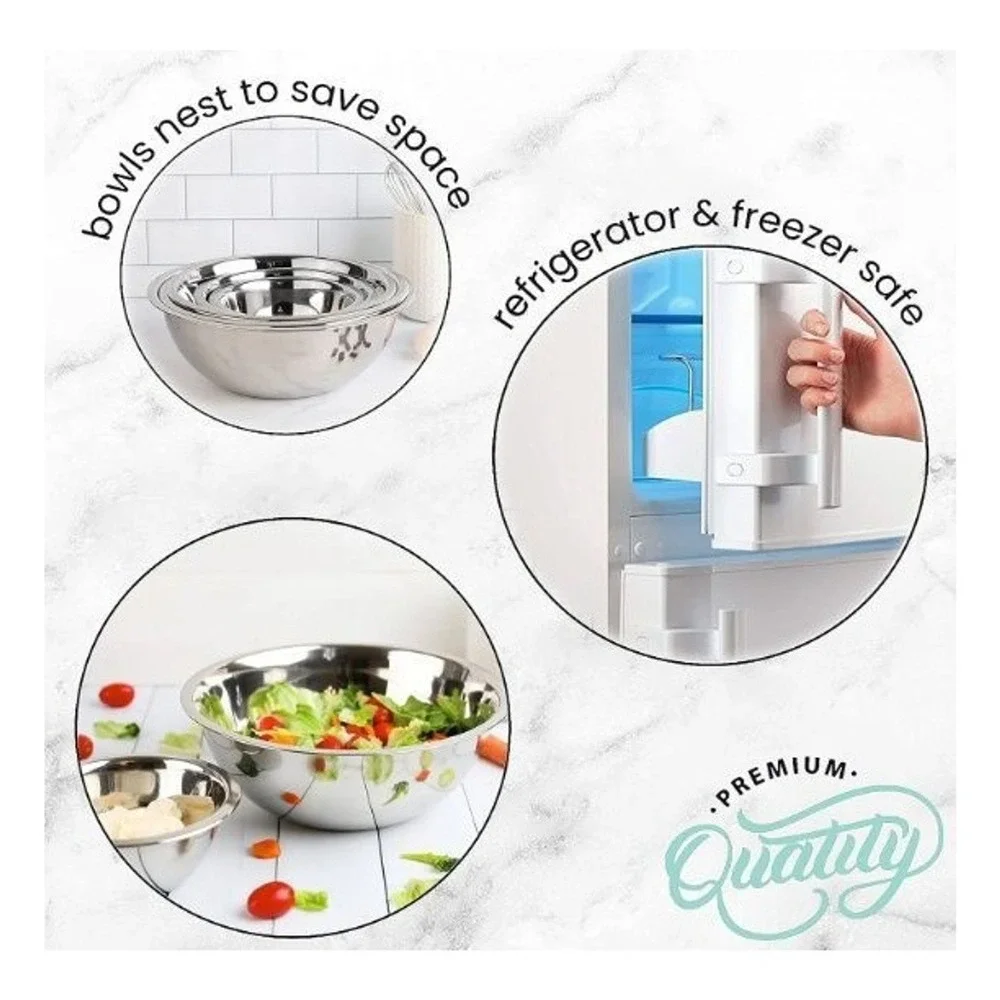 Whysko Stainless Steel Mixing Bowls Set of 5 Nesting‎ Sizes